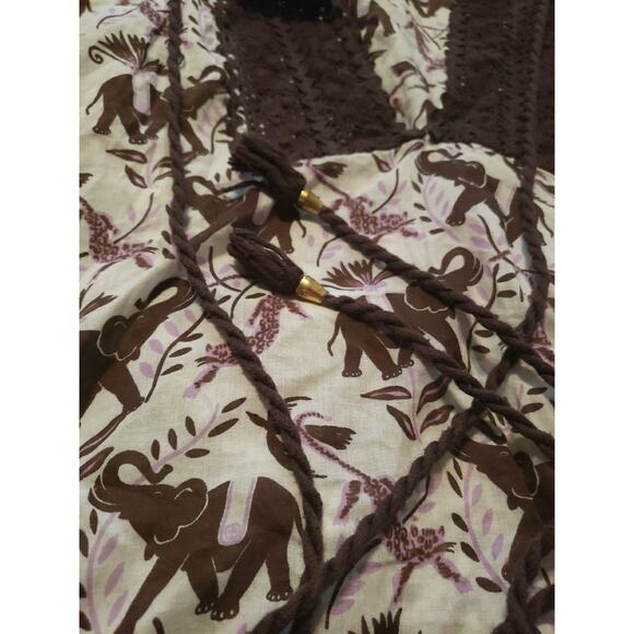 Tory Burch Cotton Embroidered Tunic Top Sz 8 Elephant Cheetah Print Boho (h - Picture 6 of 7